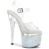 Stříbro 18 cm ESTEEM-708LG-2 boty na vysokém podpatku s platformou glitter