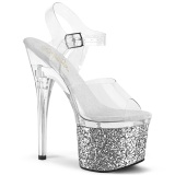 Stříbro 18 cm ESTEEM-708LG boty na vysokém podpatku s platformou glitter