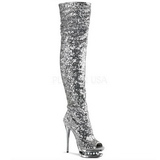 Stříbro Flitry 15 cm PLEASER BLONDIE-R-3011 Kozačky Nad Kolena Platformě