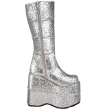 Stříbro Glitter 18 cm STACK-301G demonia kozačky - unisex cyberpunk boty