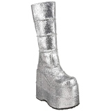 Stříbro Glitter 18 cm STACK-301G demoniacult kozačky - unisex cyberpunk boty