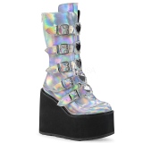 Stříbro Hologram 14 cm SWING-230 kozačky cyberpunk na platformy