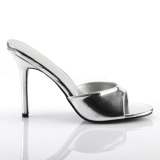 Stříbro Koženka 10 cm CLASSIQUE-01 velké velikosti pantofle dámské
