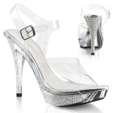 Stříbro Strass 12 cm ELEGANT-408 Platformě Sandály Podpatky