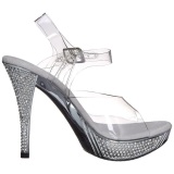 Stříbro Strass 12 cm ELEGANT-408 Platformě Sandály Podpatky