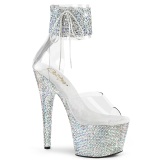 Stříbro strass 18 cm BEJEWELED-7-RS-02 vysoké podpatky s kotníková manžeta