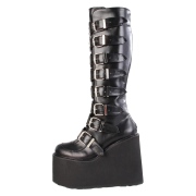 Vegan 14 cm SWING-815 alternativní kozačky platformě přezky cerny