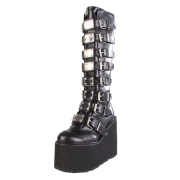 Vegan 14 cm SWING-815 alternativní kozačky platformě přezky cerny