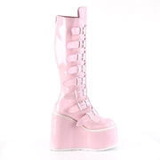 Vegan 14 cm SWING-815 alternativní kozačky platformě přezky ruzovy