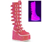Vegan 14 cm SWING-815UV alternativní kozačky platformě přezky neon