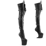 Vegan 20 cm CRAZE-3028 Heelless overknee kozačky vysoké pony cerny