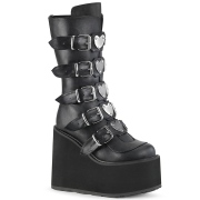 Vegan černé 14 cm SWING-230 kozačky cyberpunk na platformy