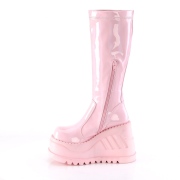 Vegan ruzovy 12 cm STOMP-200 kozačky cyberpunk na platformy klínové