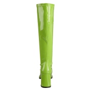 Zelené lakované kozačky blokový podpatek 7,5 cm - 70 léta hippie disco gogo - kozačky pod kolena