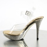 Zlato Strass 12 cm ELEGANT-408 Platformě Sandály Podpatky