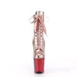 Zlato růžový glitter 20 cm FLAMINGO-1020HG kotnikové kozačky na podpatku pro tanec na tyči