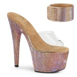 Zlato strass 18 cm BEJEWELED-712RS vysoké podpatky s kotníková manžeta