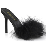 Černý 10 cm CLASSIQUE-01F pantoflicky dámské s peří marabu