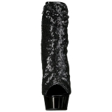 Černý 15 cm DELIGHT-1008SQ kotnikové kozačky s flitry na podpatku