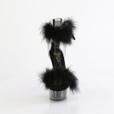 Černý 15 cm DELIGHT-624F sandály na podpatku s peřím pro tanec na tyči
