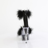 Černý 15 cm DELIGHT-624F sandály na podpatku s peřím pro tanec na tyči