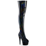 Černý 18 cm ADORE-3011HWR Hologram platformě overknee kozačky otevřenou špičkou