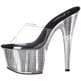 Černý 18 cm ADORE-701SRS Strass kamen platformy pantoflicky dámské