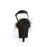 Černý 18 cm ADORE-709F sandály na podpatku s peřím pro tanec na tyči