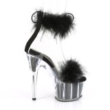 Černý 18 cm ADORE-724F sandály na podpatku s peřím pro tanec na tyči