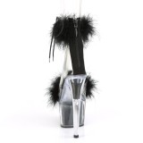 Černý 18 cm ADORE-724F sandály na podpatku s peřím pro tanec na tyči