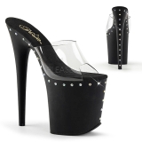 Černý 20 cm FLAMINGO-801ABLS Strass kamen platformy pantoflicky dámské