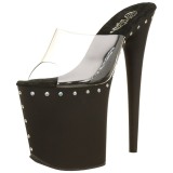 Černý 20 cm FLAMINGO-801ABLS Strass kamen platformy pantoflicky dámské
