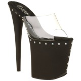 Černý 20 cm FLAMINGO-801ABLS Strass kamen platformy pantoflicky dámské