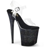 Černý 20 cm FLAMINGO boty na vysokém podpatku s platformou glitter