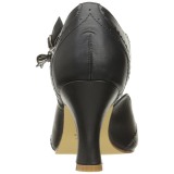 Černý 7,5 cm retro vintage FLAPPER-11 Pinup lodičky boty s nízkým podpatkem