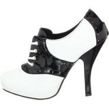 Černý Bílá 11,5 cm SADDLE-48 Oxford dámské boty na vysokém podpatku