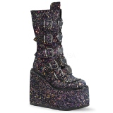 Černý Glitter 14 cm SWING-230G kozačky cyberpunk na platformy