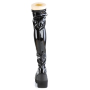 Černý Lakovaná 11,5 cm SHAKER-374 kozačky nad kolena šněrovací