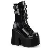 Černý Lakovaná 13 cm CAMEL-250 Demonia Kotníkové Kozačky Platformy