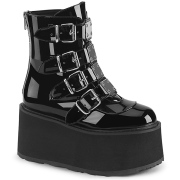 Černý Lakovaná 9 cm DAMNED-105 kotnikové kozačky s přezky