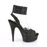 Černý Lesk 15 cm DELIGHT-691LG vysoké podpatky s kotníkovými popruhy