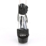 Černý Lesk 15 cm DELIGHT-691LG vysoké podpatky s kotníkovými popruhy