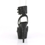 Černý Lesk 15 cm DELIGHT-691LG vysoké podpatky s kotníkovými popruhy