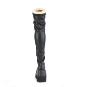 Černý Vegan 11,5 cm SHAKER-374 kozačky nad kolena šněrovací