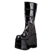 Černý vinyl 18 cm STACK-301 demonia kozačky - unisex cyberpunk boty