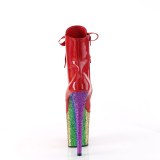 Červené glitter 20 cm FLAMINGO-1020HG kotnikové kozačky na podpatku pro tanec na tyči