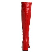 Červené lakované kozačky blokový podpatek 7,5 cm - 70 léta hippie disco gogo - kozačky pod kolena
