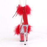 Červený 18 cm ADORE-724F sandály na podpatku s peřím pro tanec na tyči