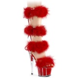 Červený 18 cm ADORE-728F sandály na podpatku s peřím pro tanec na tyči