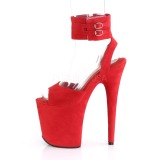 Červený 20 cm FLAMINGO-891 semiš boty na platformě a podpatku